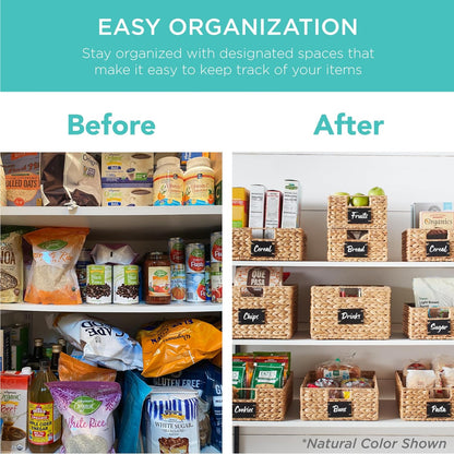 Best Choice Products Set of 4 9x12in Water Hyacinth Pantry Baskets, Woven Organizers w/Chalkboard Label, Chalk Marker - Natural
