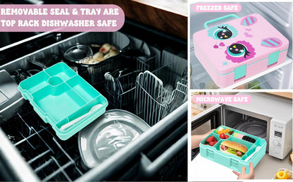 Kids Bento Lunch Box with 6 Compartments Girls Lunch Box with Lunch Bag,Stainless Steel Water Bottle,Ice Pack & Utensils Set,Birthday Gifts for Ages 3-12 Back to School Toddler Girls