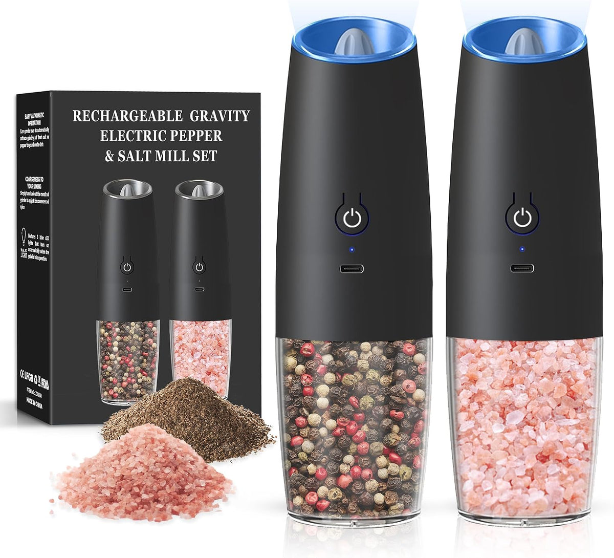Battery Operated Salt And Pepper Grinder Set 2 Pack (Black)