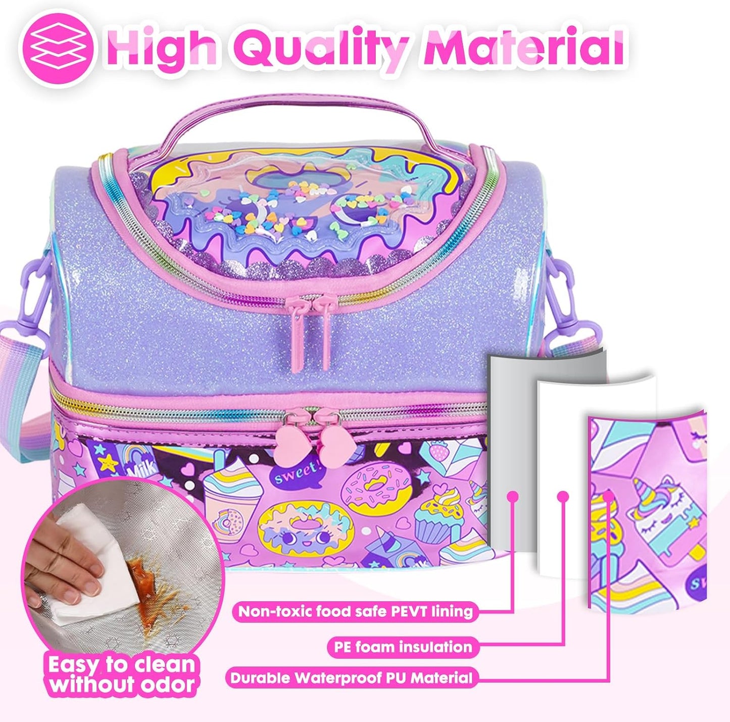 Kids Double Decker Cooler Insulated Lunch Bag, Back to School Large Meal Tote for Boys, Girls, Men, Women, with Adjustable Strap, Soccer
