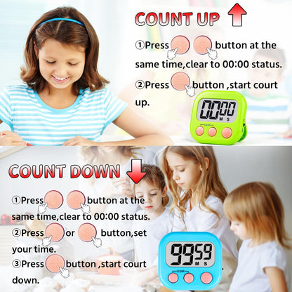 Timer for Kids Digital Kitchen Timers for Cooking- White Pink