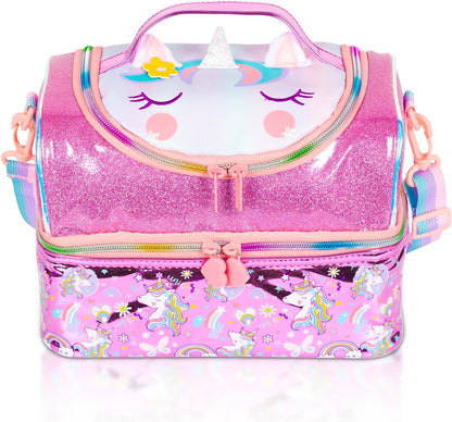 Kids Double Decker Cooler Insulated Lunch Bag, Back to School Large Meal Tote for Boys, Girls, Men, Women, with Adjustable Strap, Soccer