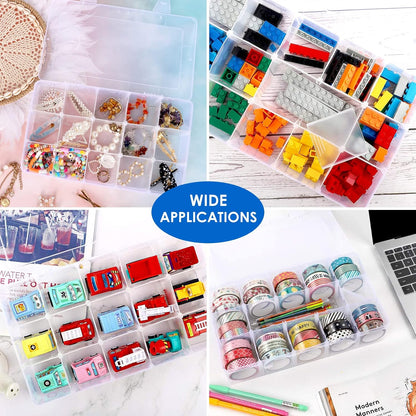 SGHUO 3 Pack 15 Grids Large Plastic Storage Organizer Box,15 Compartments with Dividers for Tackle Box, Beads, Washi Tape, Ribbon, Crafts, Art Supply 10.9X6.5X2.2inch