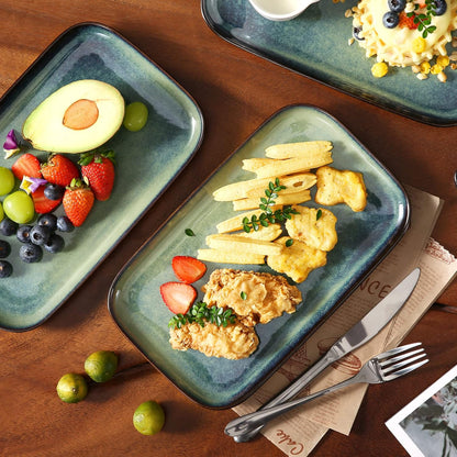 vancasso Stern Serving Platters Set of 3, 15/13/ 11 Inches Rectangular Serving Plates, Blue Serving Trays for Entertaining, Party