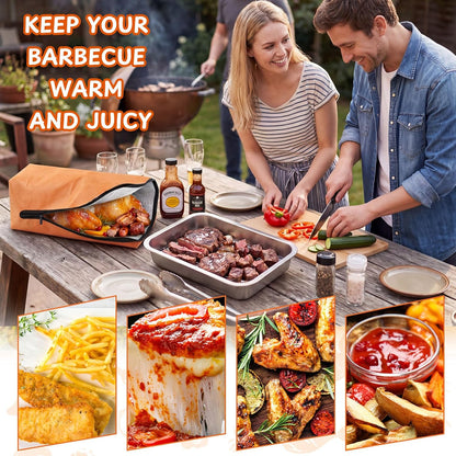 8-in-1 Stainless Steel Grill Prep Tray and Carry System with Meat Resting Bag, Bamboo Cutting Board, Rack, Pans & Lids - Outdoor BBQ Kit Grill Accessories for Cooking, Camping, Kitchen Prep(Large)