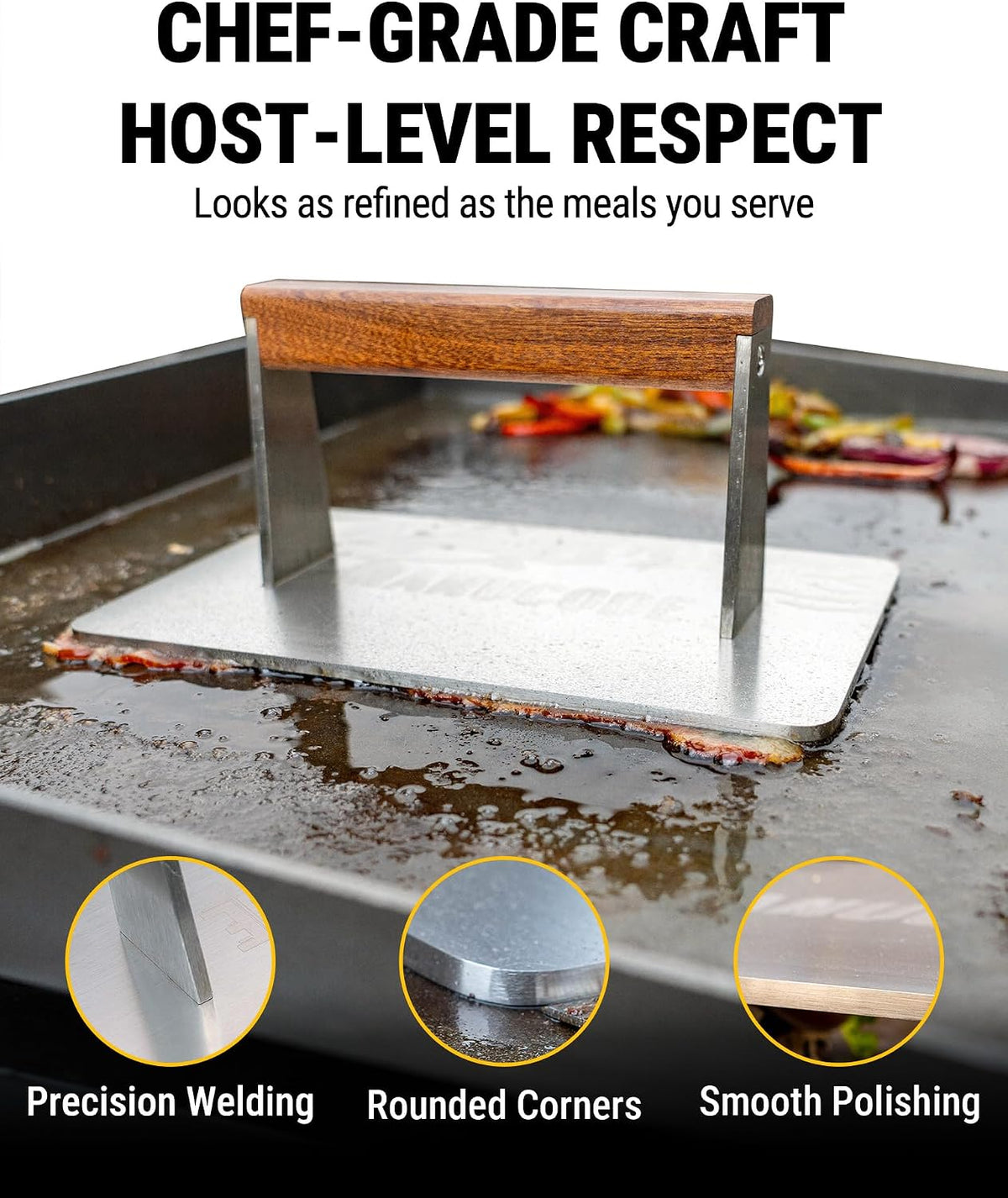 Bacon Press, Stainless Steel Flat Bottom, 9.25 x 5.7 in, 3.2 lb