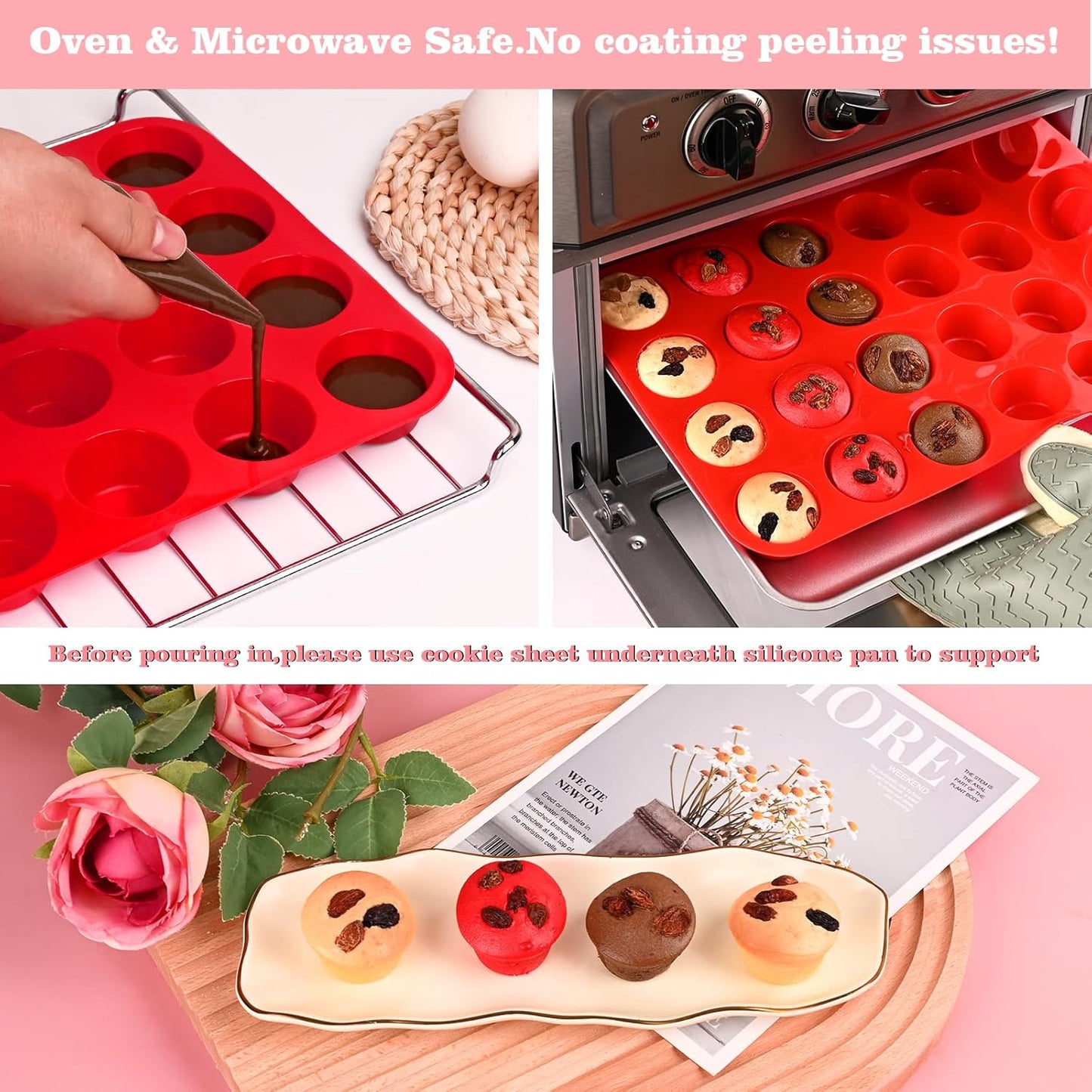 Sakolla 2 Pack Silicone Egg Bite Molds for Air Fryer, Nonstick 7 Cups Air Fryer Muffin Pan for Baking Egg Bite, Mini Muffins, Tart, Mini Cupcake and Quiche (Pink + Green)