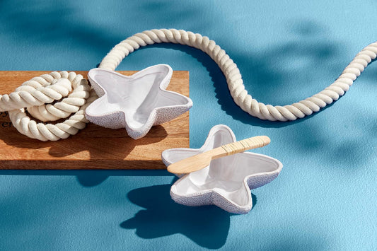 Mud Pie Starfish Dip Cup Set, White, 1 1/2" X 5 1/2"