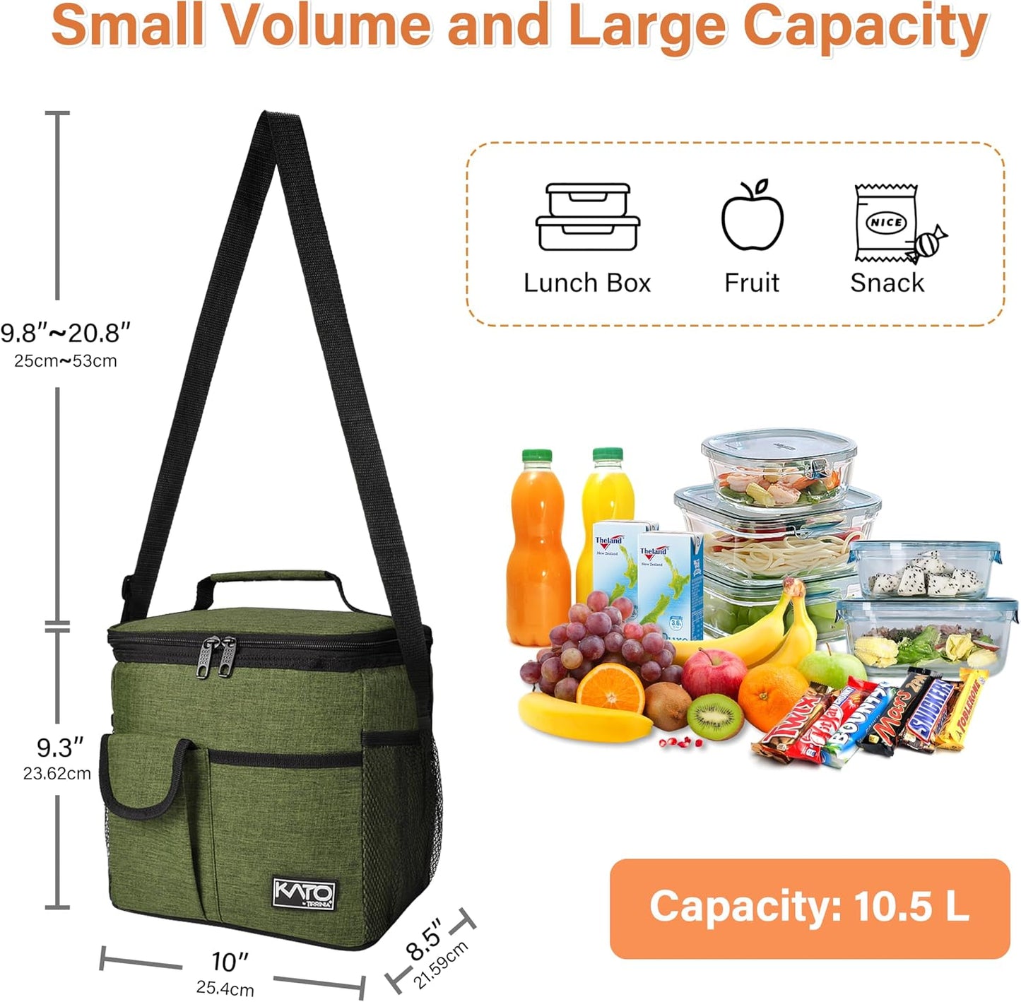 Tirrinia Insulated Lunch Bag for Women Men, Leakproof Lunch Box Containers for Adult, Work, School, Soft Lunchbox for Kids,Boys, Adult Cooler Bag for Picnic Hiking Beach,Charcoal