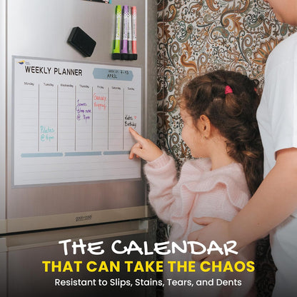 Magnetic Weekly Planner for Fridge - 17x12” Stain-Resistant Dry Erase Whiteboard Fridge Calendar with Large Writing Space for Schedules, Chores & Meals - Includes 4 Markers & Eraser