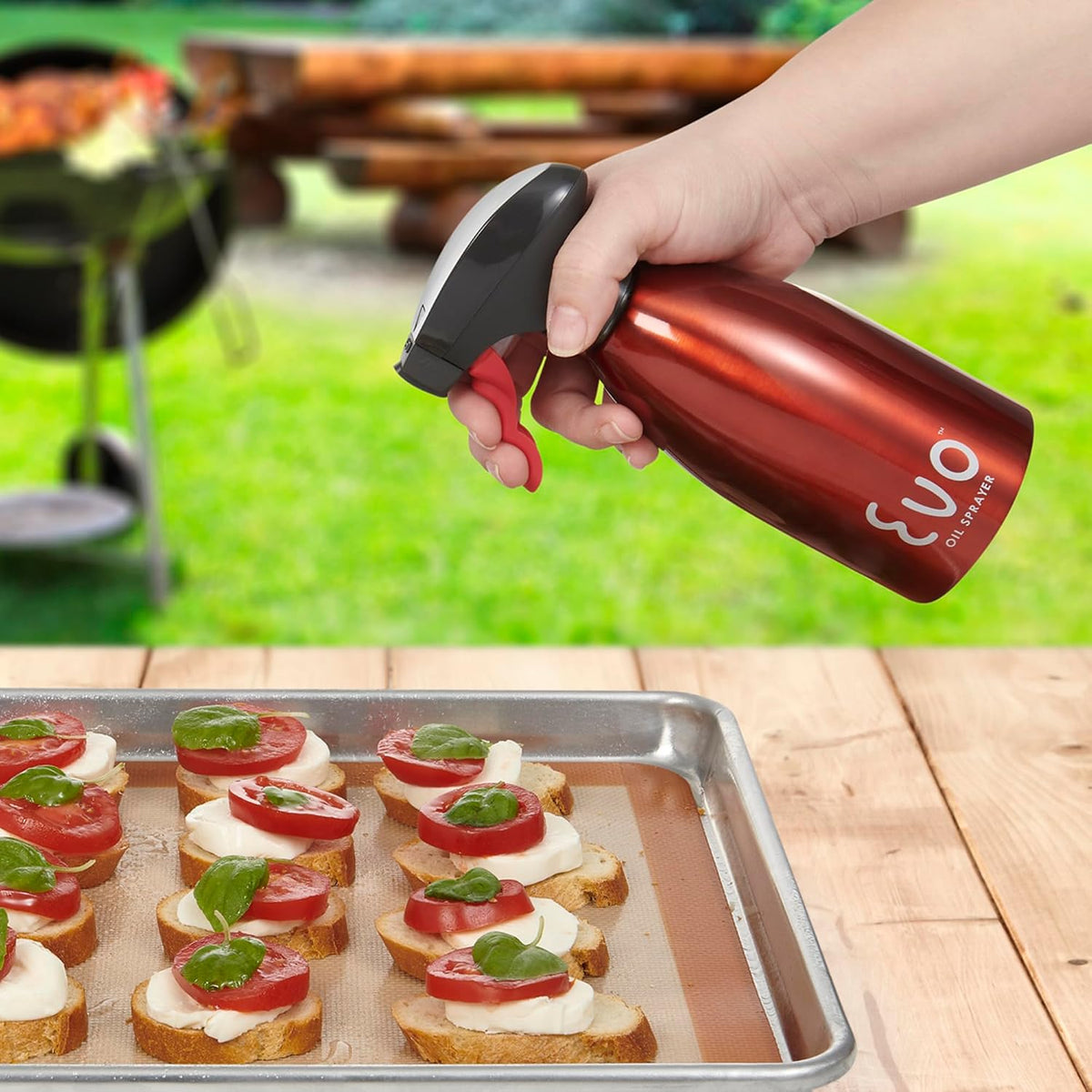 Evo Oil Sprayer 18/8 Stainless Steel, Non-Aerosol for Olive, Cooking Oils, and Vinegars, Silver, 16-Ounce Capacity