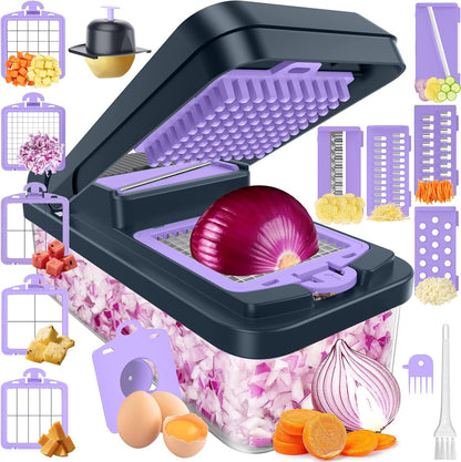 SpaceHacks 12-in-1 Vegetable Chopper, Kitchen Gadgets with 7 Blades, Veggie, Food, Onion Chopper, Cucumber Slicer, Versatile Mandoline, Includes Egg Separator & Finger Guard, Gray