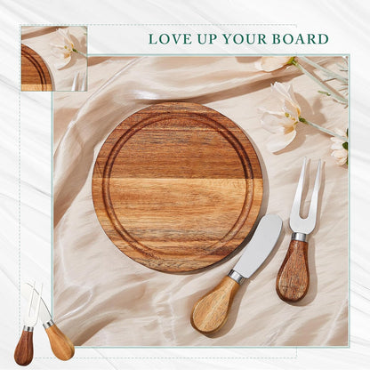 Maxcheck 6 Sets Baby Shower Bridal Game Prizes for Winners Round Cheese Board Set Wood Mini Charcuterie Board with Knives and Forks Thank You Card with Gift Box for Guests Wedding (Bamboo)
