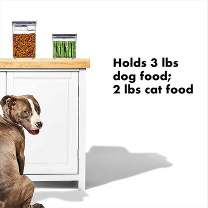 OXO Good Grips Pet POP Container – 6.0 Qt/5.7 L with Half Scoop, Ideal for up to 6.5lbs of Dog Food or 4.5lbs of Cat Food, Airtight Dog and Cat Food Storage Container, BPA Free, Clear