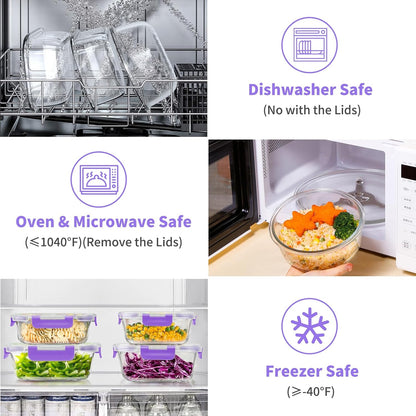 34pcs Glass Food Storage Containers with Lids Set, Airtight Glass Meal Prep Containers (17 Containers & 17 Lids), Leak Proof Lunch Container BPA-Free, Microwave, Oven, Freezer, Dishwasher Safe-Blue