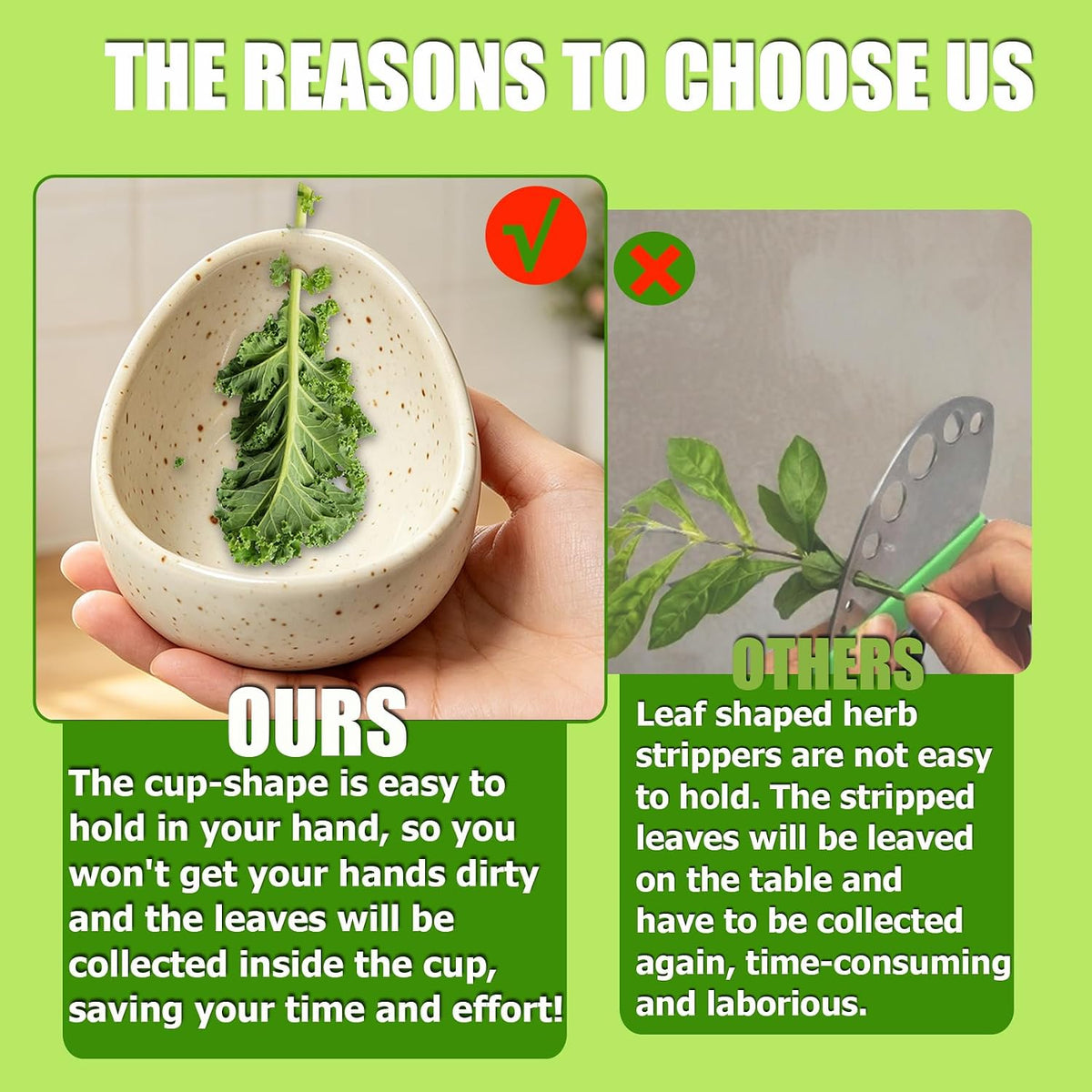 2026 Latest Herb Stripper Pottery Bowl Cutter Tool: Stripping Ceramic Fresh Herbs Kale Striper Cilantro Cutting Razor Gifts Herbalists Peeler Shredder Chopper Clay Copper Small Cup Grater (Green B)