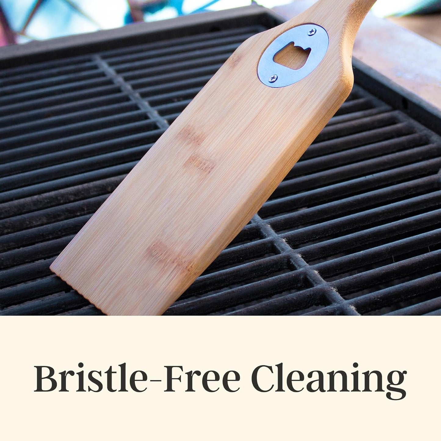 Totally Bamboo Grill Scraper with Bottle Opener – Bristle-Free Bamboo Wooden BBQ Scraper Tool for Outdoor Grill Cleaning – Ready for All Grates, Charcoal and Gas BBQs