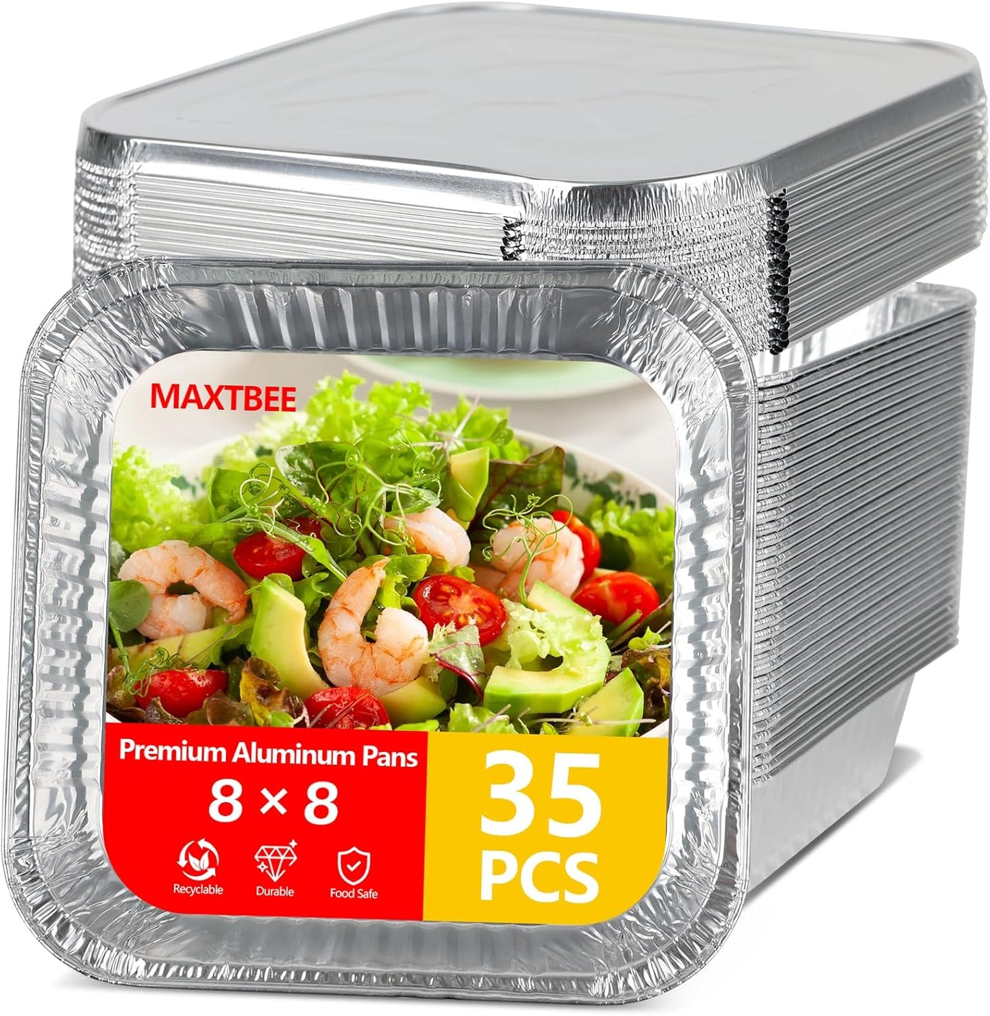 9x13 Aluminum Foil Pans with Lid, 10 Pack Disposable Trays Half Size Heavy Duty Tin Pans Deep Food Containers For Cooking, Meal Prep, Baking, Roasting, Chafing, Heating or Steam Table