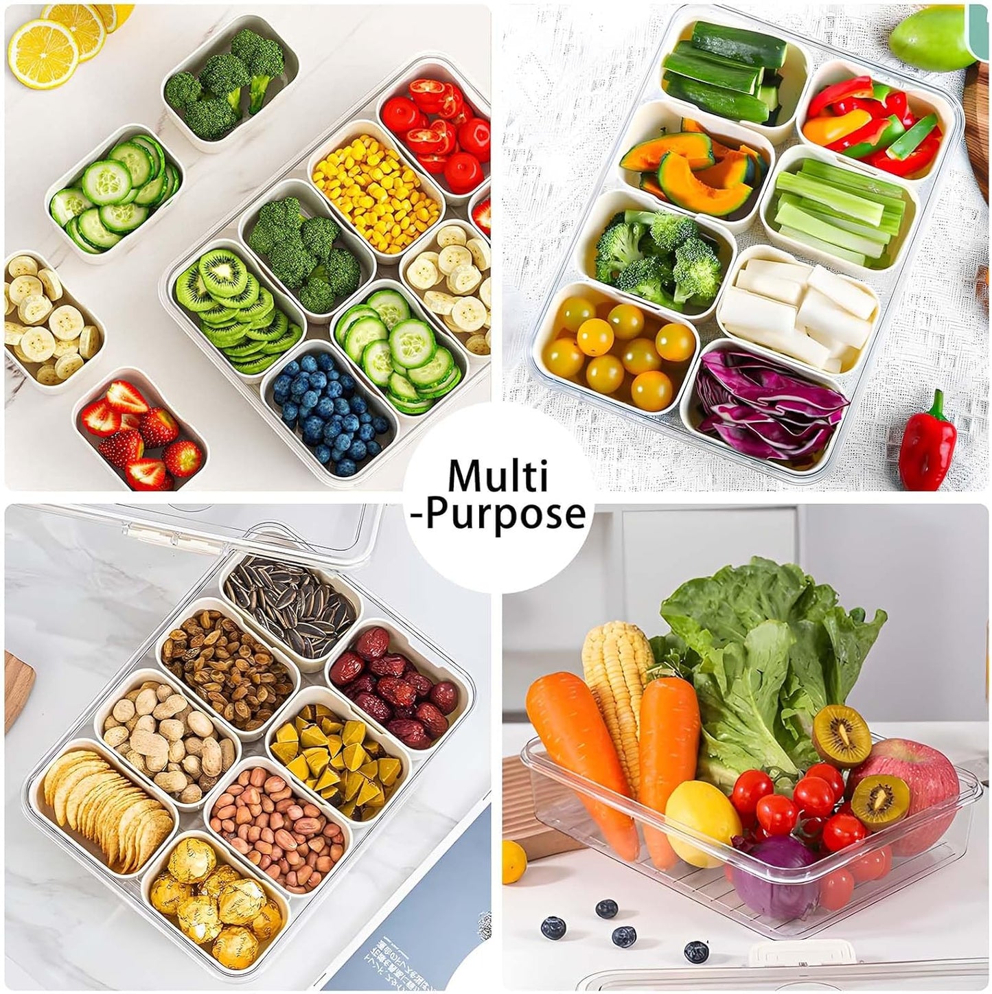 Snack Box Container with Insulated Cooler Bag, Divided Serving Tray with Lid and Handle Beach Essentials, Snackle Box Veggie Fruit Tray with 8 Compartments & 8 Forks & 2 Spoon