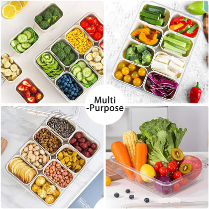 Snack Box Container with Insulated Cooler Bag, Divided Serving Tray with Lid and Handle Beach Essentials, Snackle Box Veggie Fruit Tray with 8 Compartments & 8 Forks & 2 Spoon