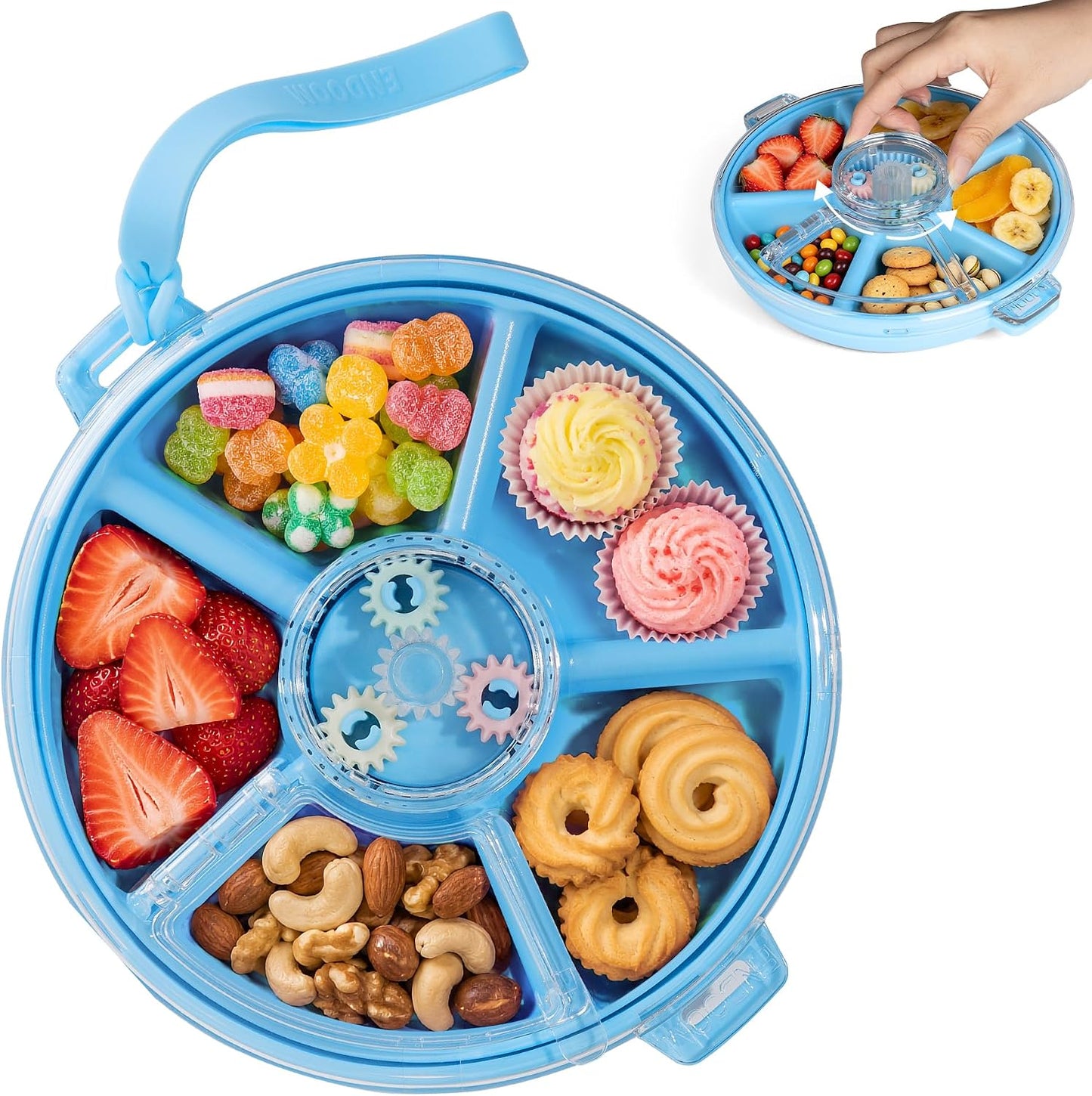 Kids Divided Snack Box with Hand Strap, Reusable 5-Compartment Kids Snack Container, BPA-Free Portable Candy & Nut Serving Platter for Travel, Parties, Picnics(Grey)