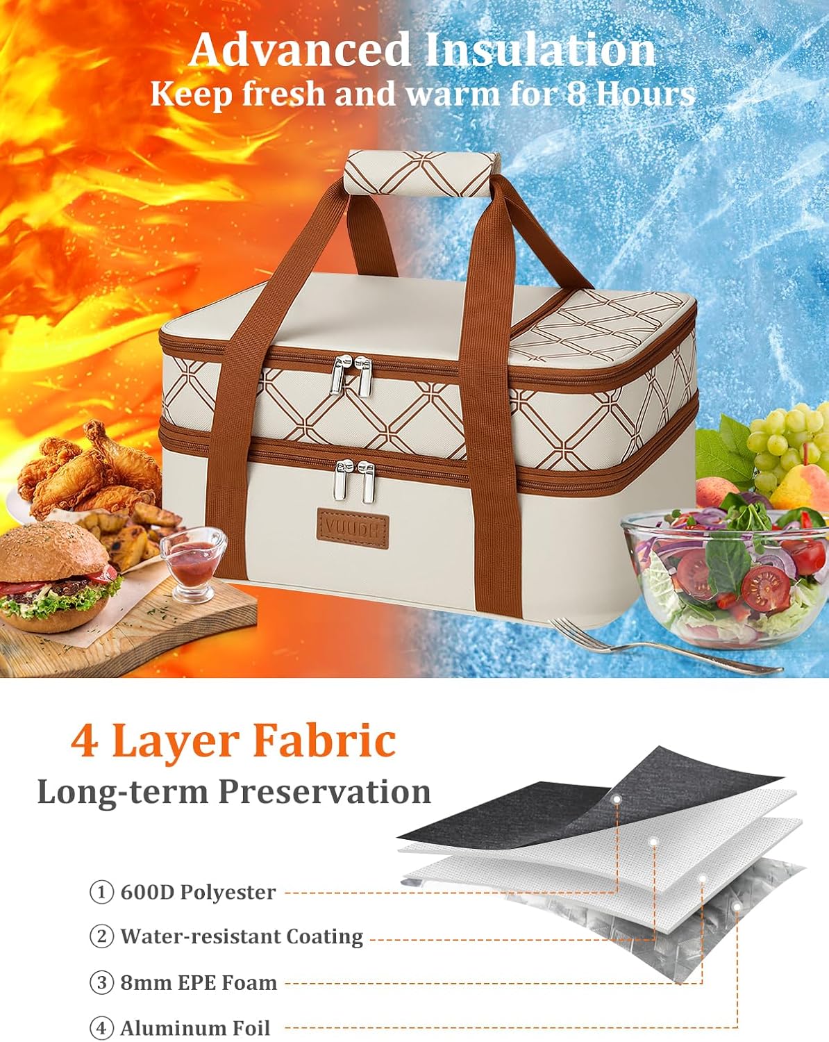 Casserole Carrier Bag, Single Insulated Food Bag, Hot Cold Lasagna Holder Tote for Picnic, Potluck or Travel, Lightweight Picnic Bag