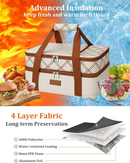 Casserole Carrier Bag, Single Insulated Food Bag, Hot Cold Lasagna Holder Tote for Picnic, Potluck or Travel, Lightweight Picnic Bag