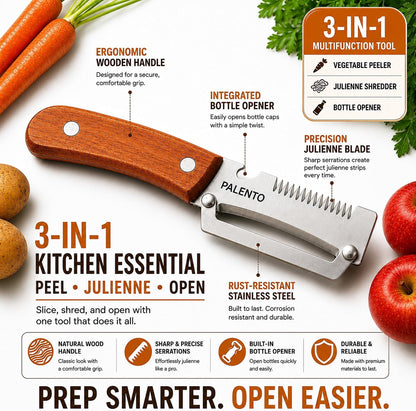 3-in-1 Vegetable Peeler, Julienne Peeler & Bottle Opener