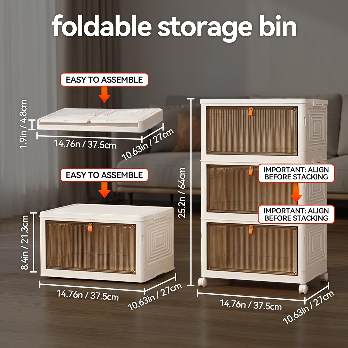 LDQ 136Qt Large Storage Bins with Lids, 4 Tier Stackable Storage Cabinet with Wheels & Clear Doors, Foldable Plastic Closet Organizer for Bedroom, Bathroom & Kitchen