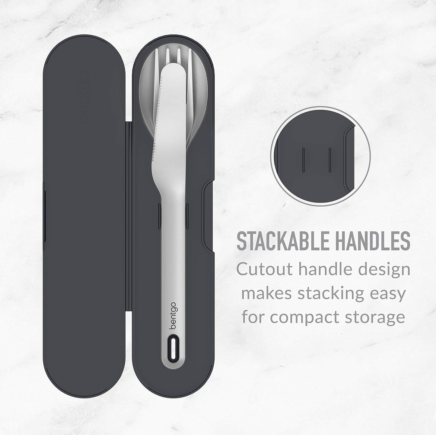 Bentgo Stainless Travel Utensil Set - Reusable 3-Piece Silverware Set with Carrying Case, High-Grade Premium Steel, BPA-Free Case, Eco-Friendly - Ideal for Travel, Camping, and Office Use (Gray)