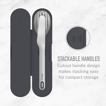 Bentgo Stainless Travel Utensil Set - Reusable 3-Piece Silverware Set with Carrying Case, High-Grade Premium Steel, BPA-Free Case, Eco-Friendly - Ideal for Travel, Camping, and Office Use (Gray)