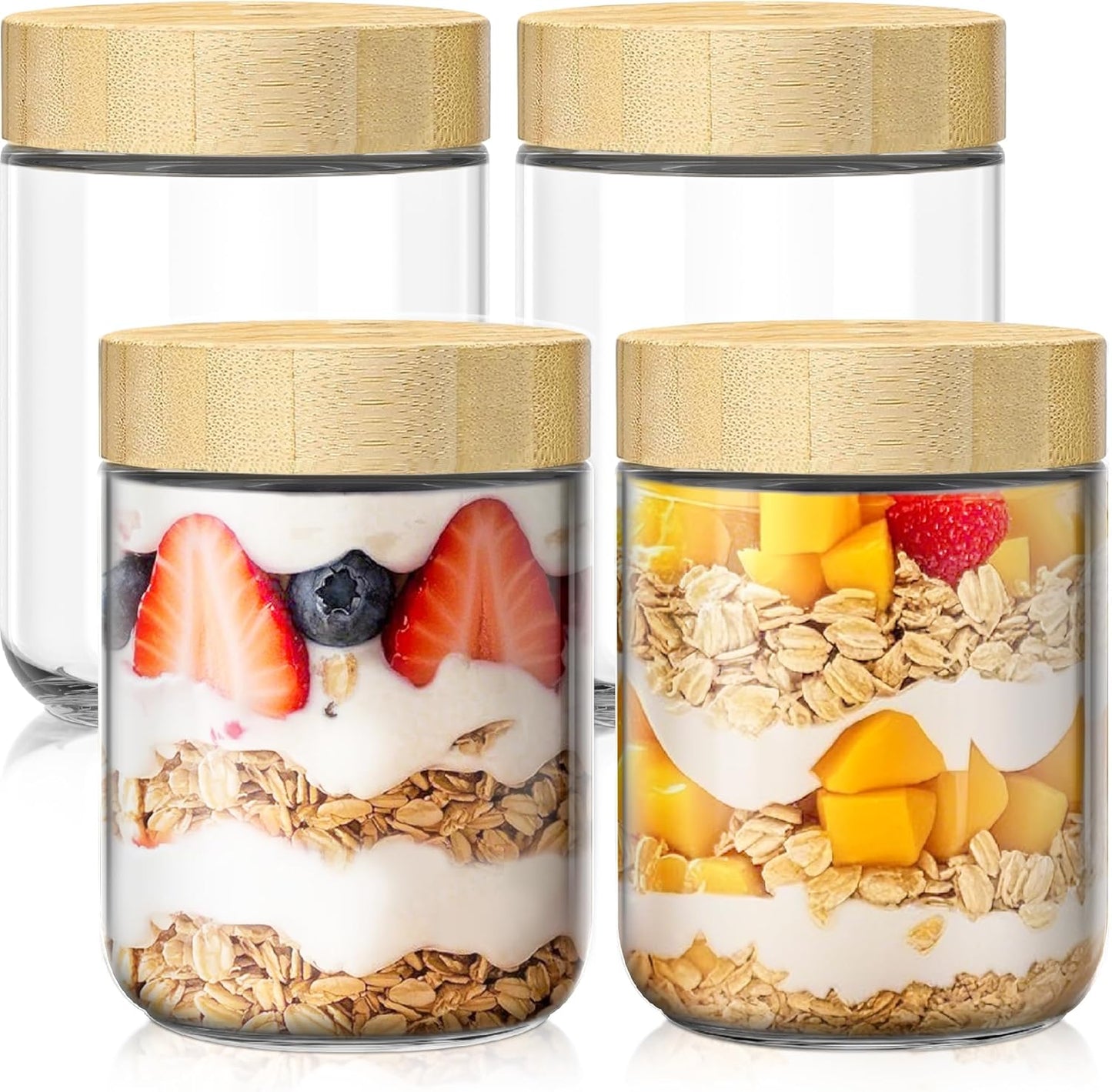 6 Pack 16oz Overnight Oats Containers with Bamboo Lids, Glass Jars with Airtight Lids for Meal Prep, Wide Mouth Mason Salad Jars, Glass Food Storage Container for Yogurt Chia Snacks Spice Sugar