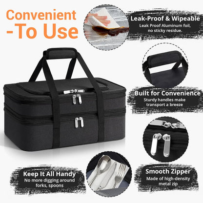 Double Insulated Casserole Carrier - Portable Casserole Carriers for Hot or Cold Food Lunch Tote Warmer or Cooler Bag for Potluck Parties Picnic Cookouts, Fits 9" x 13" Baking Dish - Grey