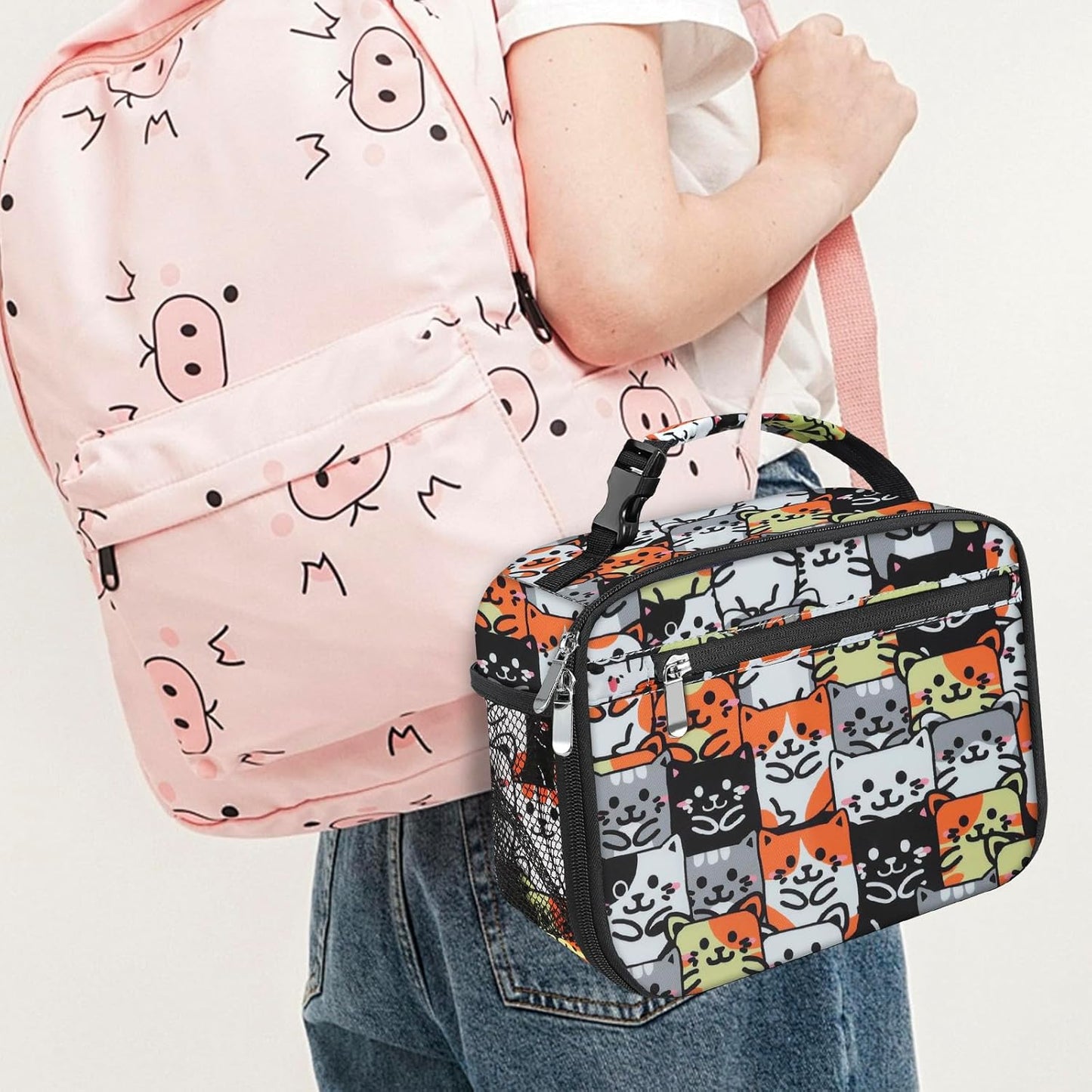 Kids Lunch Box for Boys Girls Lunch Bag Insulated Durable Lunchbox Children Lunch Tote Bag for School Black