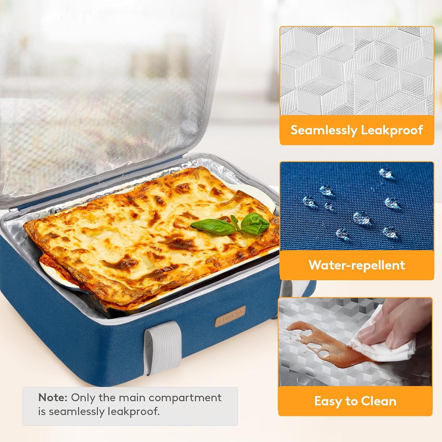 LUNCIA Insulated Single Decker Casserole Carrier, Lasagna Lugger Tote Keeps Food Hot or Cold, Thermal Lunch Bag for Potluck Parties, Picnic and Cookouts, Fits 9" x 13" Baking Dish, Black