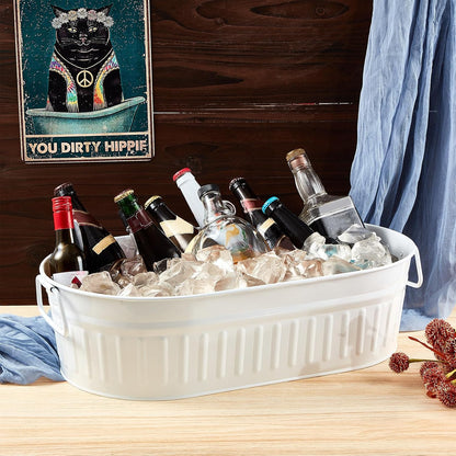 Lallisa 2 Pcs 5.3 gallons Galvanized Beverage Tub Galvanized Bucket Metal Ice and Drink Bucket with Handles Tub for Parties Farmhouse Home Pool Bar (White)