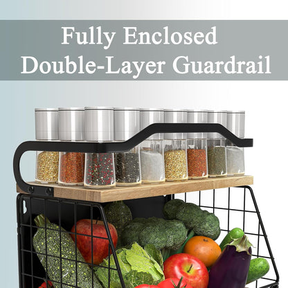 Mefirt Fruit Basket, 2-Tier Fruit Bowl for Kitchen Counter, Stackable Wall Mounted Fruit Storage, Snack Organizer, Potato and Onion Storage Basket, Hanging Pantry Storage with Wood Lid, 2 Set, White