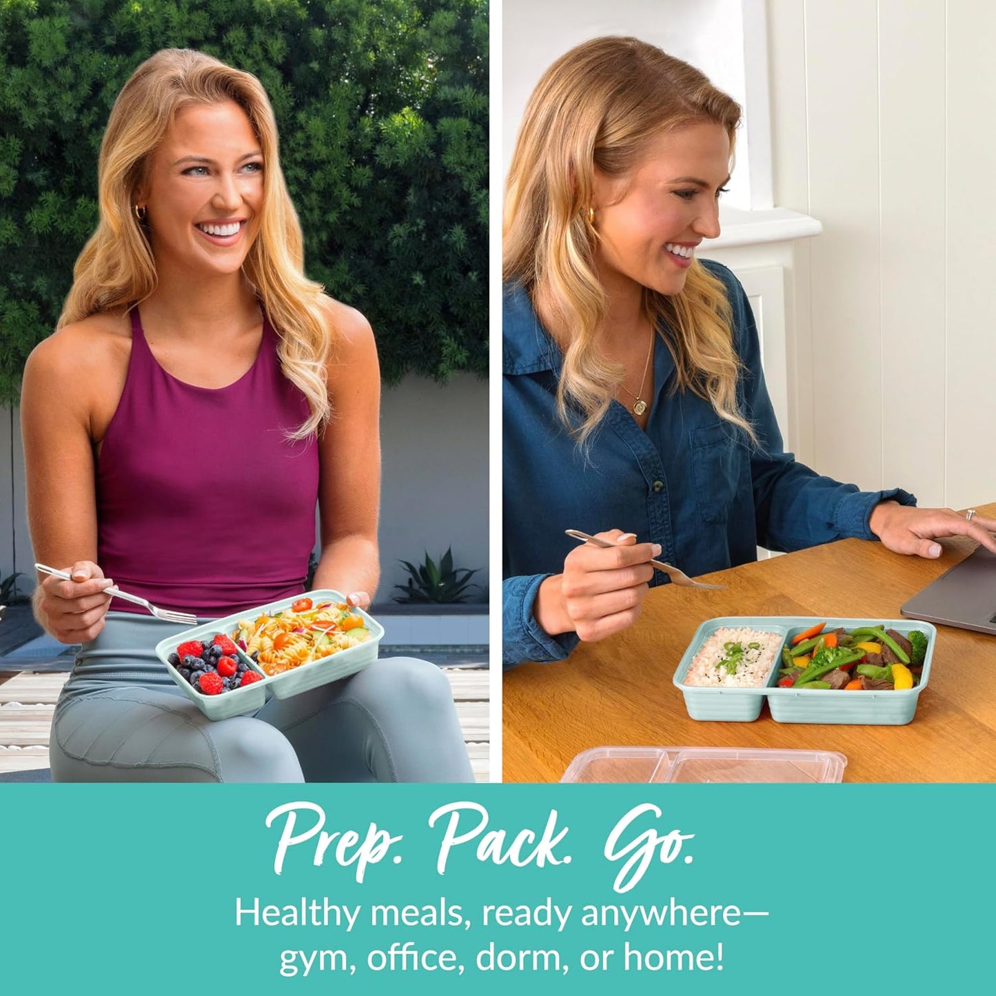 Bentgo Prep - 20-Piece 2-Compartment Reusable Meal Prep Containers with Lids, PFAS & BPA Free Materials, Durable, Microwave, Freezer, & Dishwasher Safe To Go Food Storage (Rose Gold)
