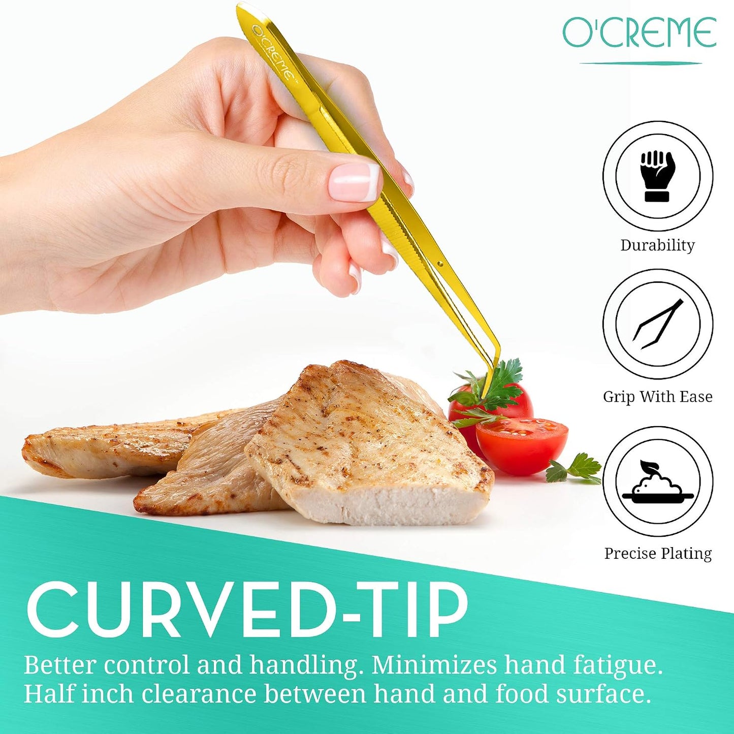 O'Creme Stainless Steel Precision Kitchen Tweezer Tongs 6.25" with Fine Tip (Purple)