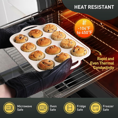 2 Packs 12 Cups Silicone Muffin Pan for Baking with Metal Reinforced Frame Regular Size Cupcake Pan Tray Egg Bites Silicone Cookie Molds Muffin Tin Tart Pans Sheet Set for Oven Dishwasher Safe