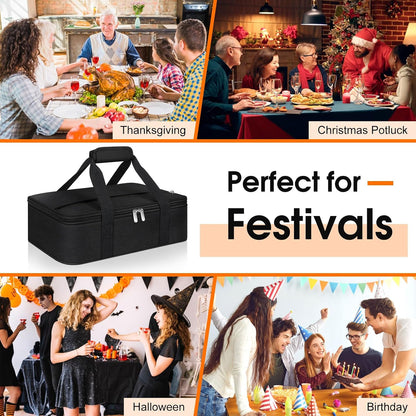 Insulated Casserole Carrier, Portable Casserole Carrier for Hot or Cold Food Lunch Tote Warmer or Cooler Bag, Lasagna Lunch Bag for Potluck Parties- Fits 9" x 13" Baking Dish-Charcoal Grey