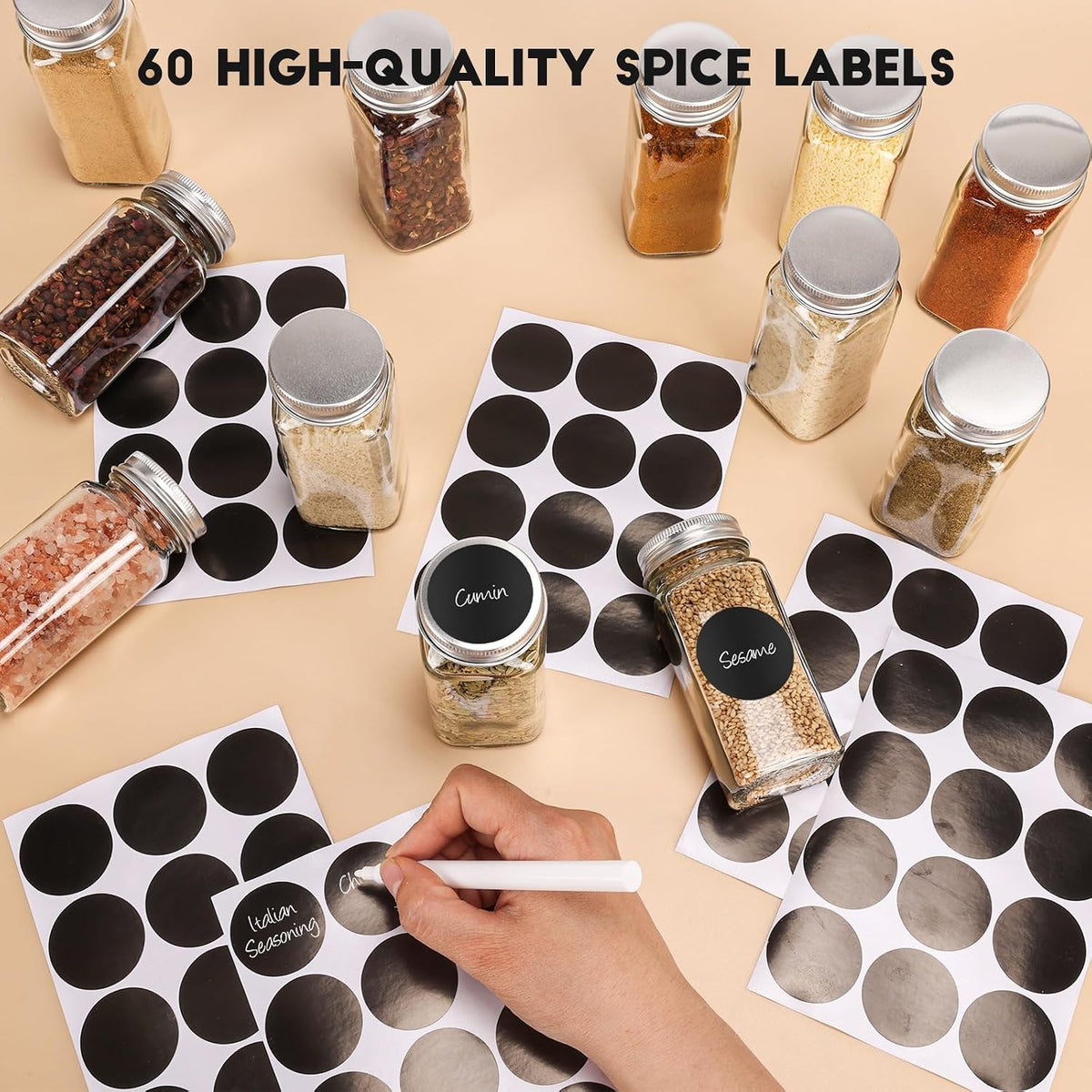 DIDITIME Spice Jars with Label, 4oz Empty Square Seasoning Containers