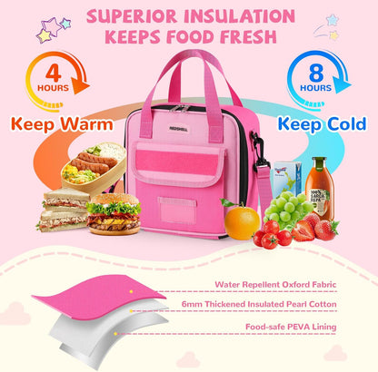 REDSHELL Tactical Lunch Box Kids, Large Insulated Lunch Bag for Boys Girls, Cooler Lunchbag, Square Toddler Lunchbox, School Daycare Lunch Tote Pail with Water Bottle Holder Shoulder Strap, Blue