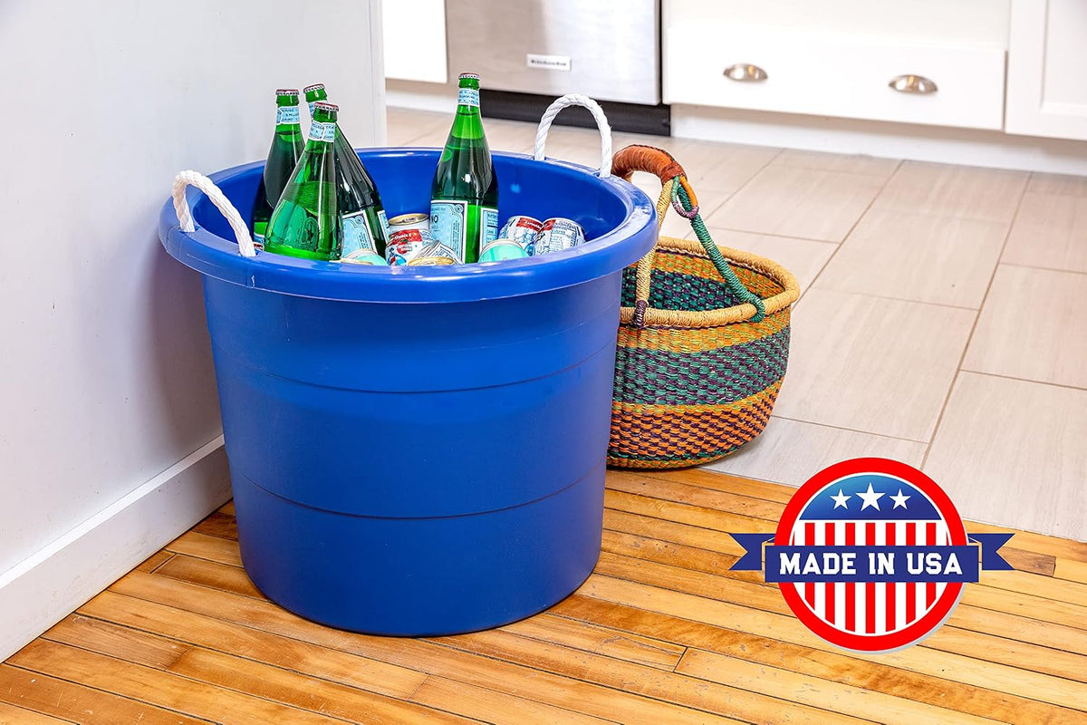 United Solutions Easy-Access Storage Rope Handle Tub, 19 Gallon, Blue, 2 Count (TU0335)