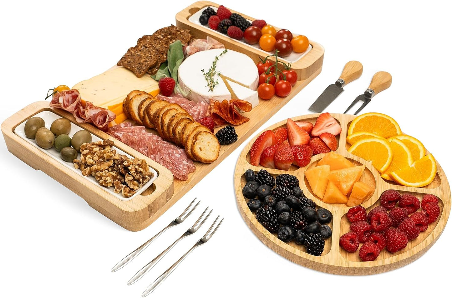 Bambüsi Charcuterie Boards - Large Bamboo Charcuterie Board Set with Knives Serving Accessories, Cheese Tray - House Warming Gifts New Home, Wedding Gift, Bridal Shower Gifts, Birthday Gifts Women Men