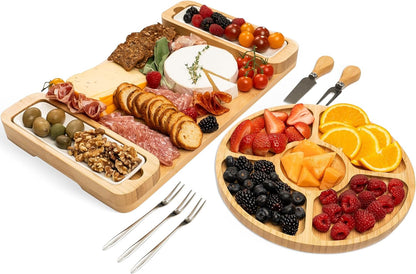 Bambüsi Charcuterie Boards - Large Bamboo Charcuterie Board Set with Knives Serving Accessories, Cheese Tray - House Warming Gifts New Home, Wedding Gift, Bridal Shower Gifts, Birthday Gifts Women Men