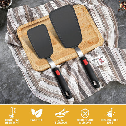 Silicone Spatula Set, Heat Resistant Solid & Slotted Turner for Non-Stick Pans, Silicone Cooking Utensils Set, BPA-Free, Flexible Spatula Turner for Flipping Eggs, Burgers, Pancakes, Black, 3 PCS-A