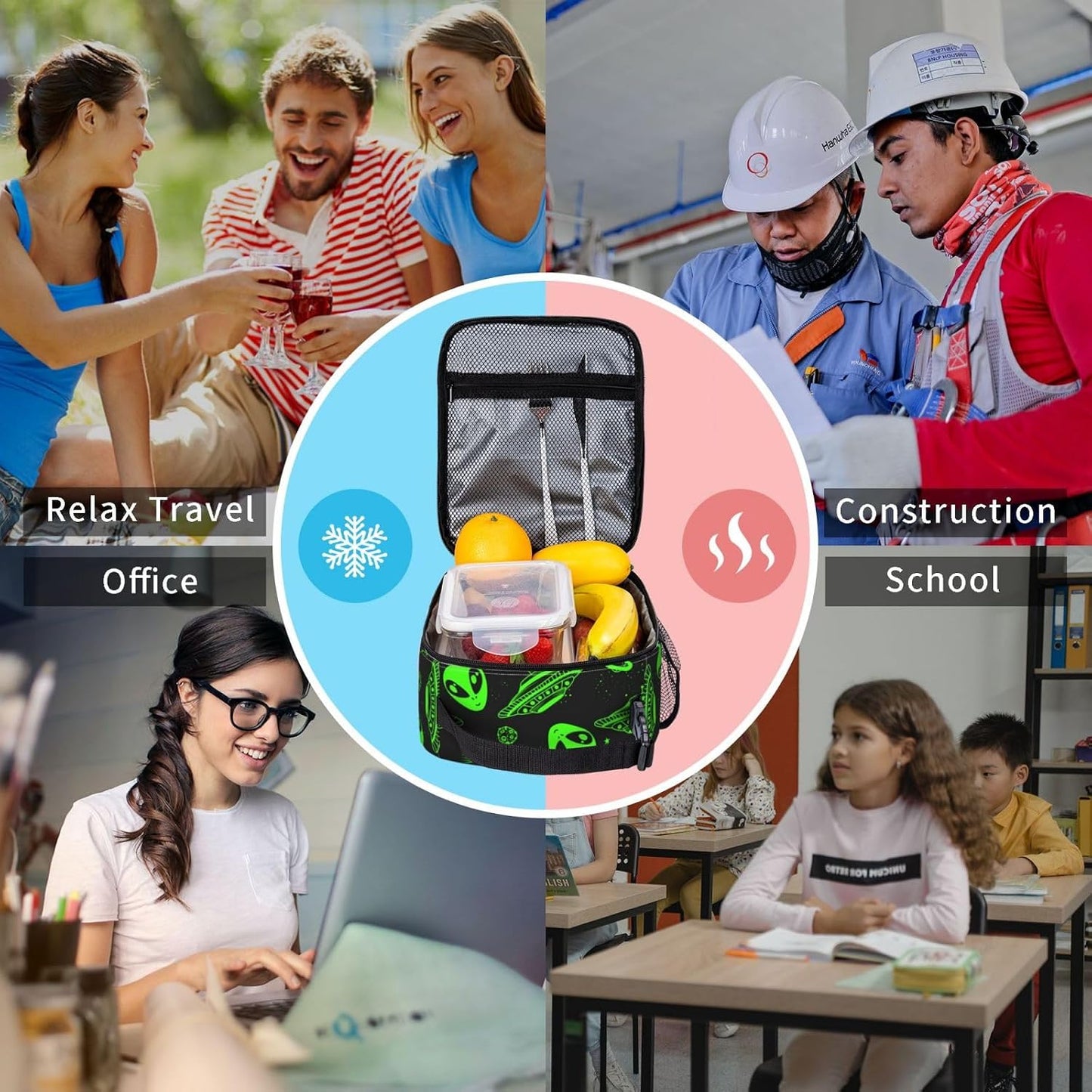 Black Cat Reusable Lunch Box Food Bag Insulated Lunch Bag for Teenage Boys Girls School Beach
