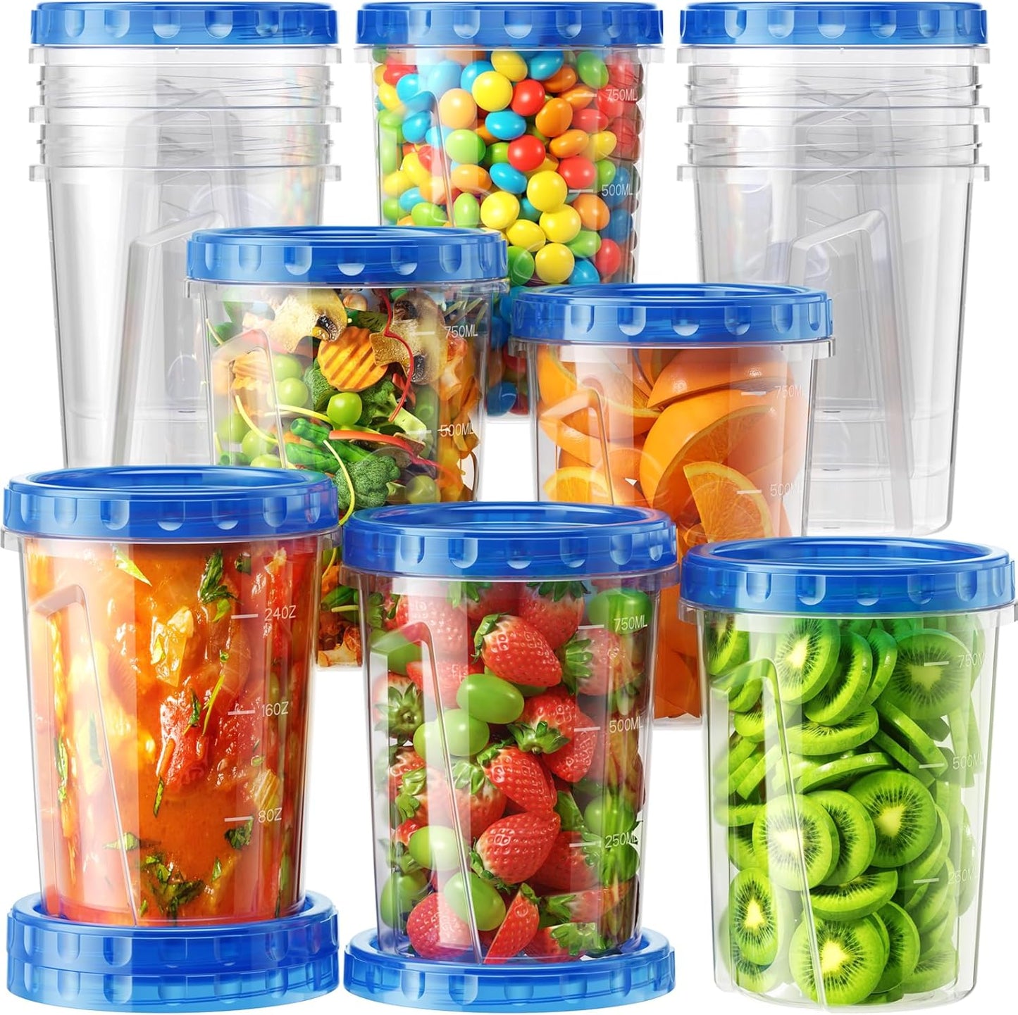 6 Pack-24 oz Freezer Storage Containers, Plastic Food Storage Containers with Twist Top Lids, BPA Free and Reusable Soup Containers with Lids, Leakproof/Microwave/Dishwasher Safe