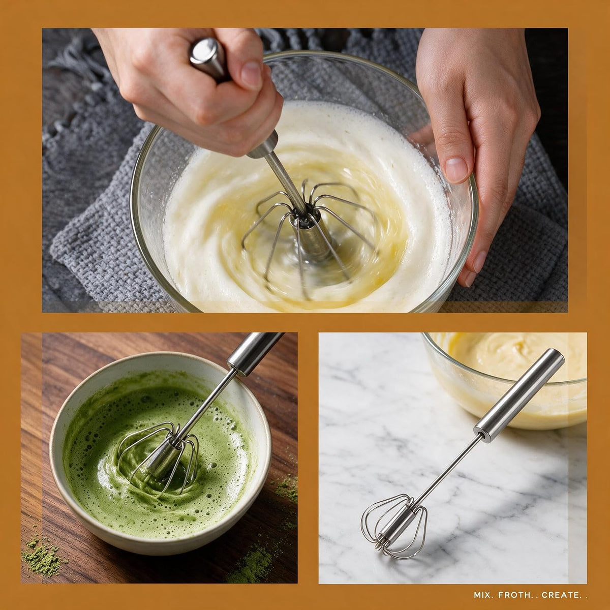 Semi-Automatic Stainless Steel Egg Whisk, 3 Pack Hand Push Rotary Whisk